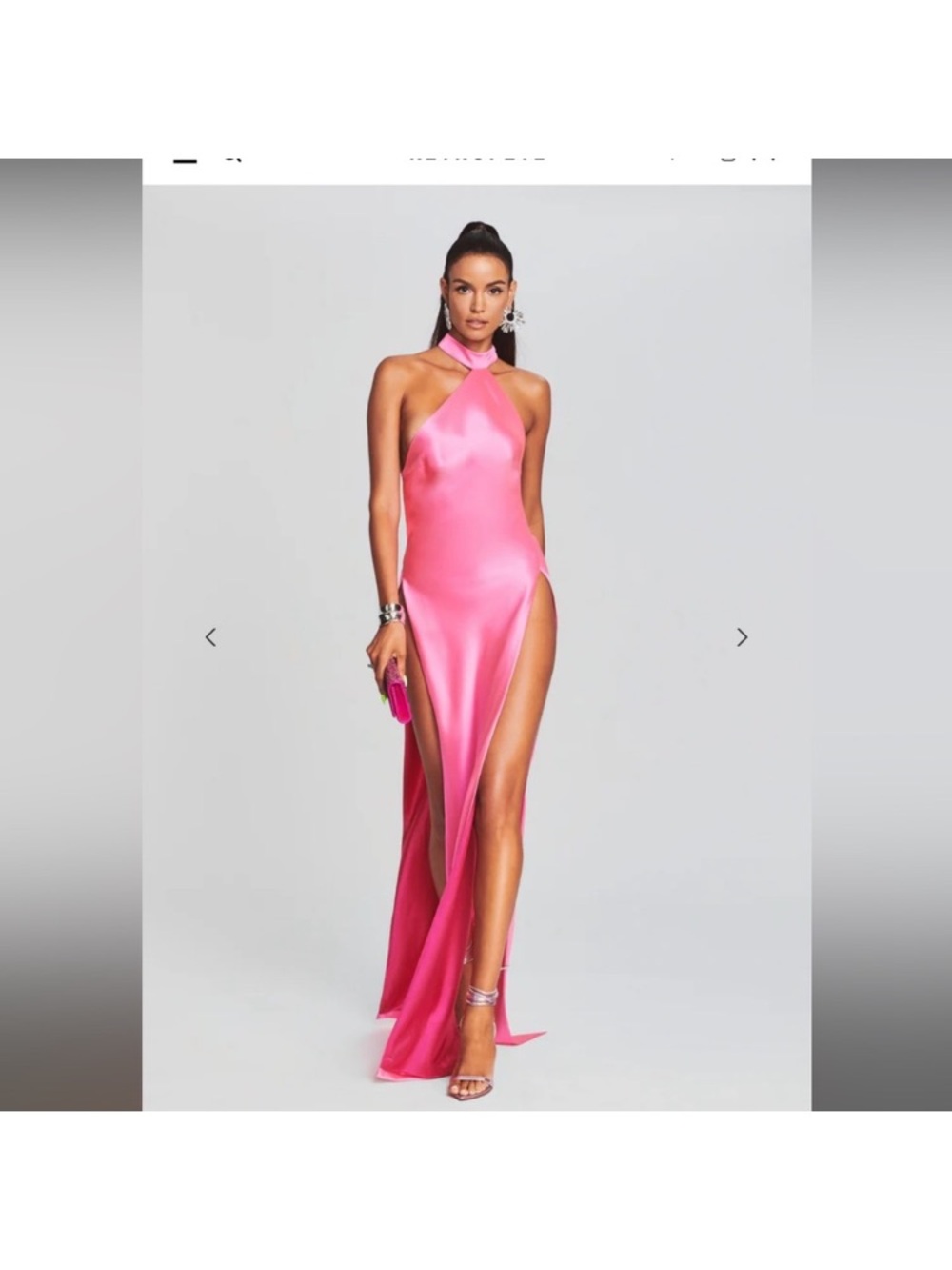 Retrofete Jagger Hyper Pink Satin Halter Maxi High neck Dress High Slit XS